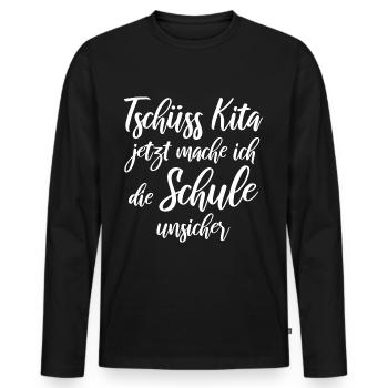 Schulanfang - Männer Premium Bio Langarmshirt - Schwarz - Vorne - Nico (187cm)