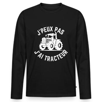 J'Peux Pas J'ai Tracteur Humour Cadeau Drôle Ferme - T-shirt manches longues Premium bio Homme - noir - Devant - Nico (187cm)