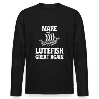 Make Lutefisk Great Again Humorous Stinky Fish - Männer Premium Bio Langarmshirt - Schwarz - Vorne - Nico (187cm)