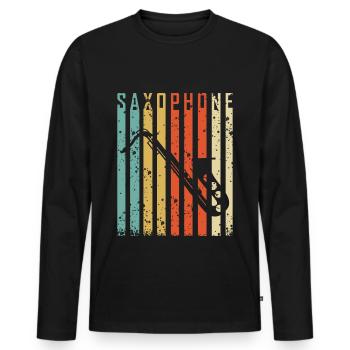 Vintage Saxophone - Saxophonist Music Jazz Gift - Men's Premium Organic Long Sleeve Shirt - black - Front - Nico (187cm)