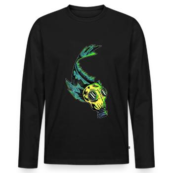 Fish in gas mask Pollution in the sea - Men's Premium Organic Long Sleeve Shirt - black - Front - Nico (187cm)