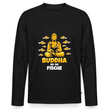 Buddha bei die Fische Buddhist Angler - Männer Premium Bio Langarmshirt - Schwarz - Vorne - Nico (187cm)