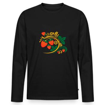 Khokhloma Russisches Muster Chochloma Erdbeere - Männer Premium Bio Langarmshirt - Schwarz - Vorne - Nico (187cm)