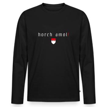 Fränkischer Dialekt Franken Wappen Horch Amol - Männer Premium Bio Langarmshirt - Schwarz - Vorne - Nico (187cm)