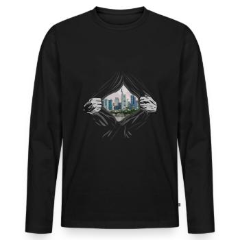 Francfort - T-shirt manches longues Premium bio Homme - noir - Devant - Nico (187cm)