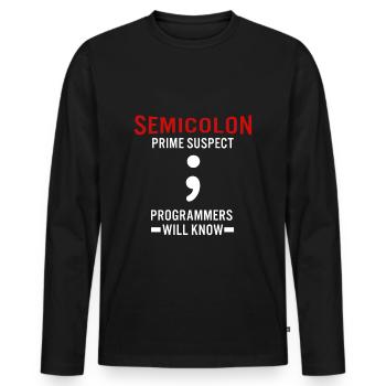 Coder Coding Semicolon Programmer Geek - Men's Premium Organic Long Sleeve Shirt - black - Front - Nico (187cm)