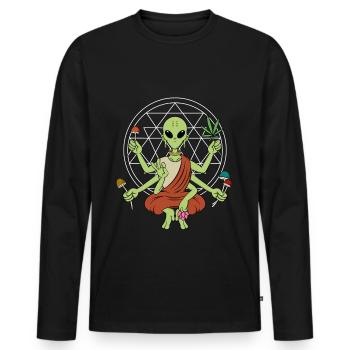 Géométrie Champignons Aliens Méditation Psychédélique - T-shirt manches longues Premium bio Homme - noir - Devant - Nico (187cm)