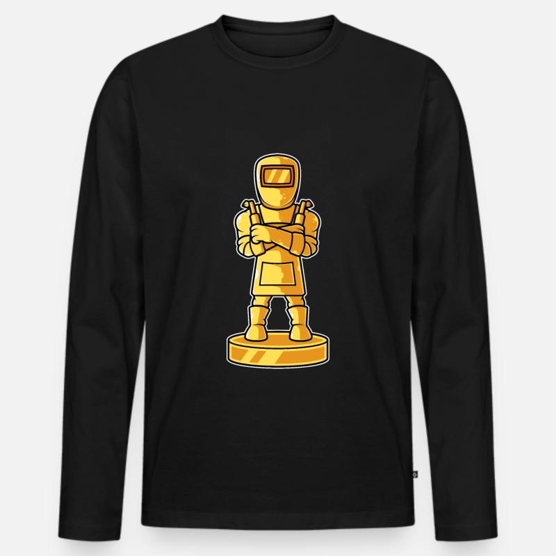 Goldene Trophäe Schweißer - Männer Premium Bio Langarmshirt - Schwarz