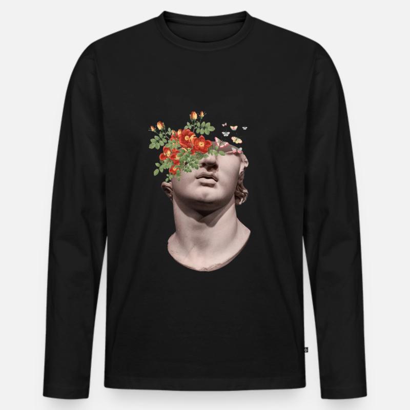 Dark Academia Statue Blumen Shirt - Männer Premium Bio Langarmshirt - Schwarz