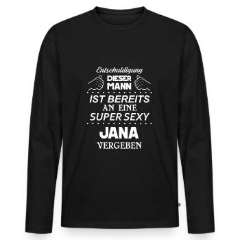 Jana Shirt für Männer - Männer Premium Bio Langarmshirt - Schwarz - Vorne - Nico (187cm)