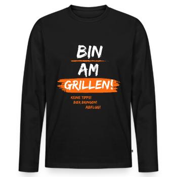 Bin am Grillen - Männer Premium Bio Langarmshirt - Schwarz - Vorne - Nico (187cm)