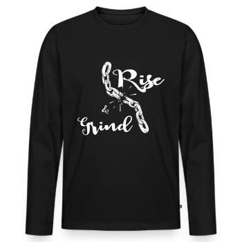Motivation T-Shirt – Rise & Grind Daily Hustle - T-shirt manches longues Premium bio Homme - noir - Devant - Nico (187cm)