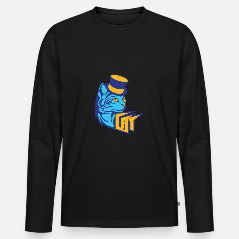Blue Cat / Blaue Katze - Männer Premium Bio Langarmshirt - Schwarz