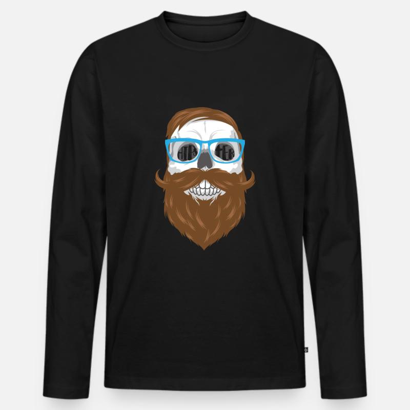 Skull Hipster - Männer Premium Bio Langarmshirt - Schwarz