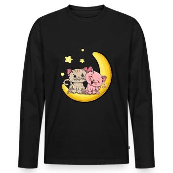 Amour de chat sur la lune - T-shirt manches longues Premium bio Homme - noir - Devant - Nico (187cm)