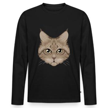Brown Cat / Katze - Männer Premium Bio Langarmshirt - Schwarz - Vorne - Nico (187cm)