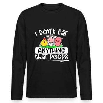 Végétarien végétalien - Je ne mange rien qui fait caca - T-shirt manches longues Premium bio Homme - noir - Devant - Nico (187cm)