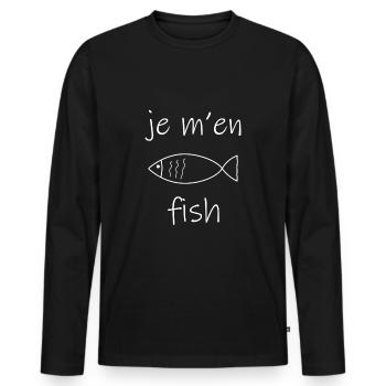 je m en fish blanc - T-shirt manches longues Premium bio Homme - noir - Devant - Nico (187cm)