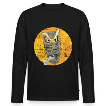 Nuit animale motif cadeau hibou - T-shirt manches longues Premium bio Homme - noir - Devant - Nico (187cm)