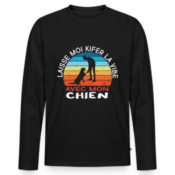 Kiffe la vibe avec ton chien – Style rétro chill - T-shirt manches longues Premium bio Homme - noir - Devant - Nico (187cm)