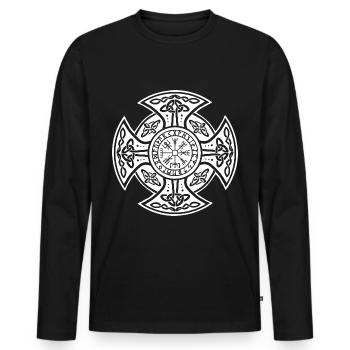 Cross runes white - Men's Premium Organic Long Sleeve Shirt - black - Front - Nico (187cm)