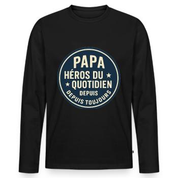 Papa héros du quotidien depuis toujours - T-shirt manches longues Premium bio Homme - noir - Devant - Nico (187cm)