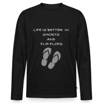 La vie est meilleure en short et tongs sort - T-shirt manches longues Premium bio Homme - noir - Devant - Nico (187cm)