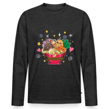 Ramen - T-shirt manches longues Premium bio Homme - anthracite chiné - Devant - Nico (187cm)
