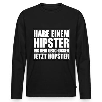 Habe einem Hipster ins Bein geschossen jetzt hopst - Männer Premium Bio Langarmshirt - Schwarz - Vorne - Nico (187cm)
