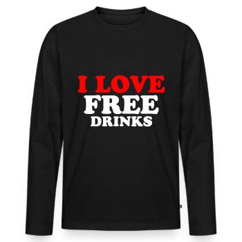 I Love Free Drinks 2 - Männer Premium Bio Langarmshirt - Schwarz - Vorne - Nico (187cm)