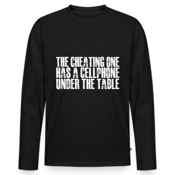The cheating one has a cellphone under the table 4 - Men's Premium Organic Long Sleeve Shirt - black - Front - Nico (187cm)