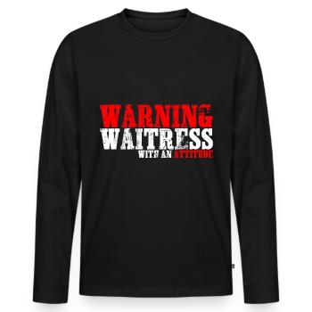 Avertissement Serveuse avec une attitude - T-shirt manches longues Premium bio Homme - noir - Devant - Nico (187cm)