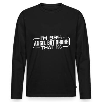 Je suis 99% Ange Mais oh que 1% 3 - T-shirt manches longues Premium bio Homme - noir - Devant - Nico (187cm)