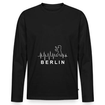 Herzschlag mit Berliner Bär - Männer Premium Bio Langarmshirt - Schwarz - Vorne - Nico (187cm)