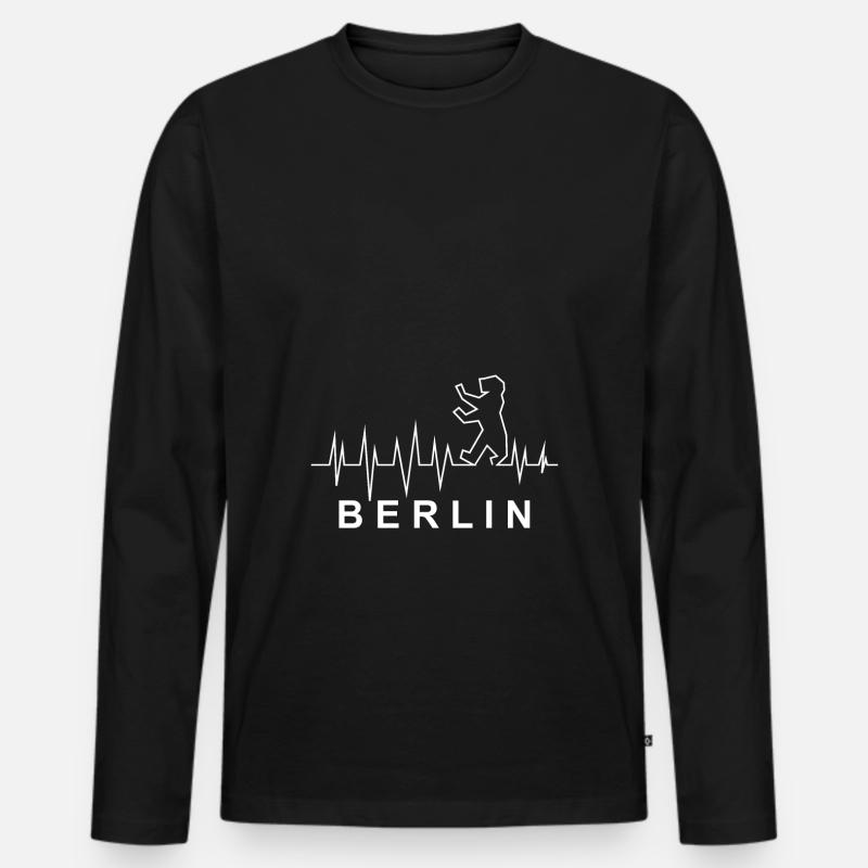 Herzschlag mit Berliner Bär - Männer Premium Bio Langarmshirt - Schwarz