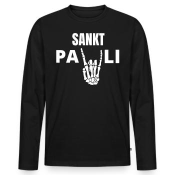 St Pauli. Éventail St pauli Éventail Paulianer Hamburger - T-shirt manches longues Premium bio Homme - noir - Devant - Nico (187cm)