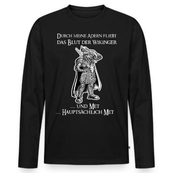 Blut der Wikinger und Met - Männer Premium Bio Langarmshirt - Schwarz - Vorne - Nico (187cm)