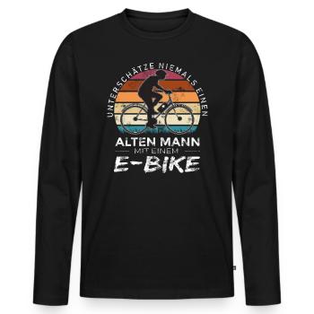 E-Biker E-Bike E bike Rentner Fahrrad Radfahrer - Männer Premium Bio Langarmshirt - Schwarz - Vorne - Nico (187cm)