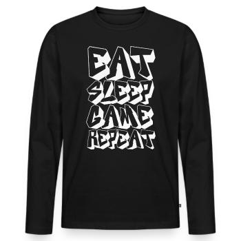 Eat Sleep Game Repeat - Männer Premium Bio Langarmshirt - Schwarz - Vorne - Nico (187cm)