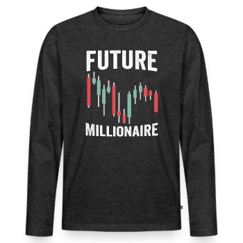 Futur millionnaire Drôle - T-shirt manches longues Premium bio Homme - anthracite chiné - Devant - Nico (187cm)
