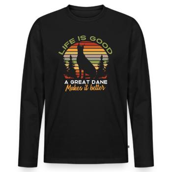 La vie est bonne Un dogue allemand fait - T-shirt manches longues Premium bio Homme - noir - Devant - Nico (187cm)
