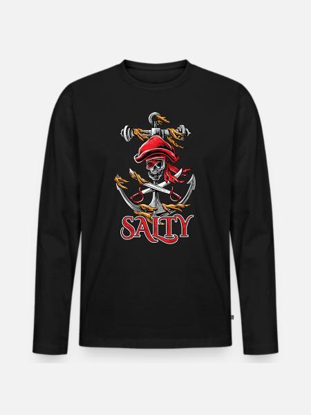 Weinlese-salzig Piraten-Anker-Seeshirt - Männer Premium Bio Langarmshirt - Schwarz