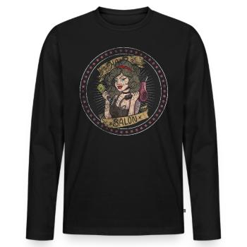 Salon de coiffure Coiffeuse amicale sèche-cheveux - T-shirt manches longues Premium bio Homme - noir - Devant - Nico (187cm)