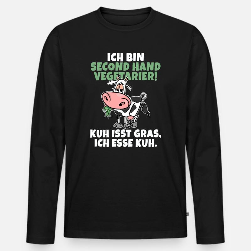 Ich bin Second Hand Vegetarier - Kuh Lustig - Männer Premium Bio Langarmshirt - Schwarz