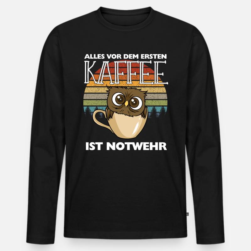Kaffee Eule Langschläfer Morgenmuffel Koffein - Männer Premium Bio Langarmshirt - Schwarz