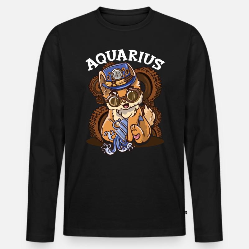Sternzeichen Wassermann Astrologie Katze - Männer Premium Bio Langarmshirt - Schwarz
