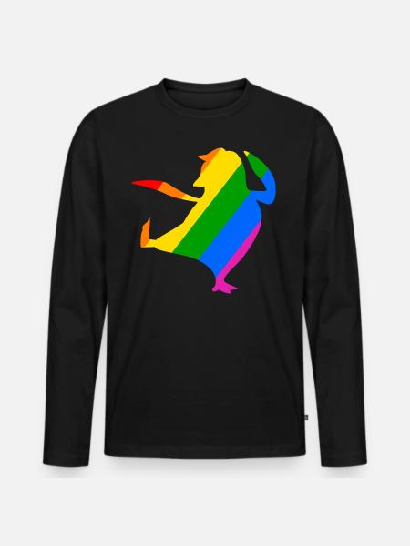 Rainbow Penguin Does Karate - Men's Premium Organic Long Sleeve Shirt - black