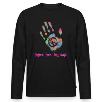 Plus d’amour Moins de haine hippie - T-shirt manches longues Premium bio Homme - noir - Devant - Nico (187cm)