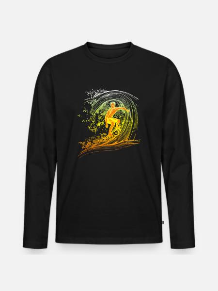 Surfer Surfbrett Surfen - Männer Premium Bio Langarmshirt - Schwarz