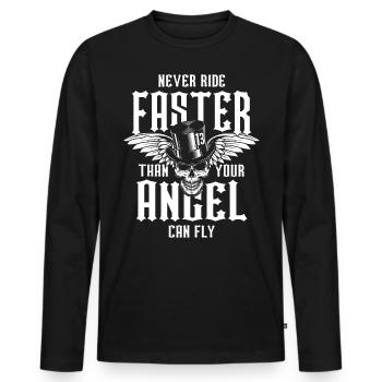 Saying Biker Skull Angel wings - Men's Premium Organic Long Sleeve Shirt - black - Front - Nico (187cm)